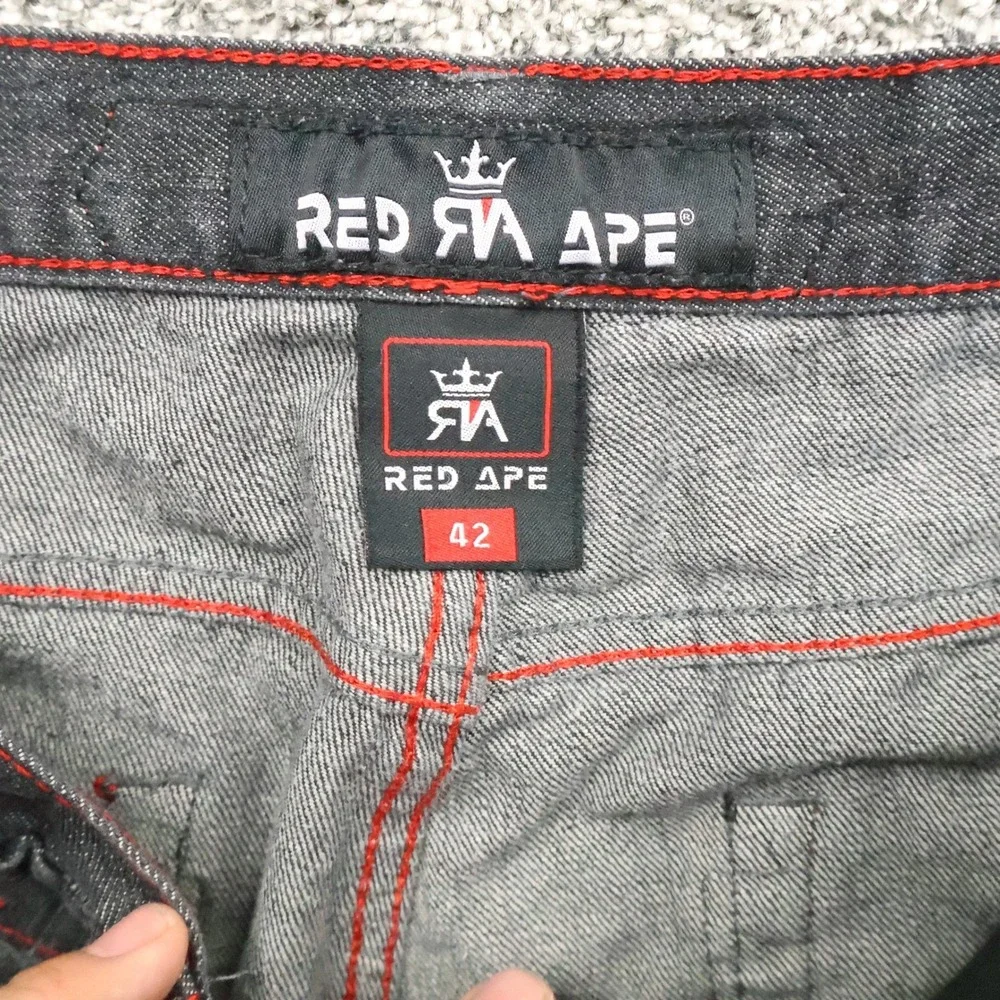 Red Ape Jeans Mens 38X29 wide leg baggy y2k Pants Red Stitching Streetwear
